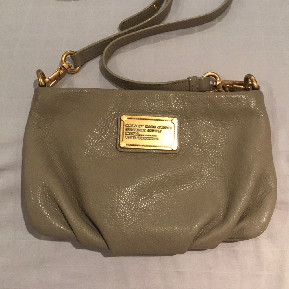 Grey Adjustable Leather Crossbody Purse